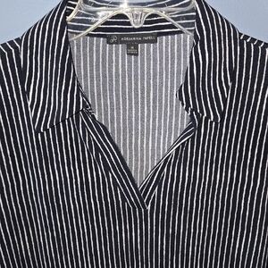 Adrianna Papell Women's Navy and White Striped Blouse